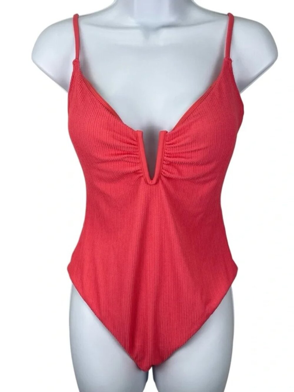 Sanctuary Womens One Piece Lace Up Back Ribbed Swimsuit Bathing Suit Size Large